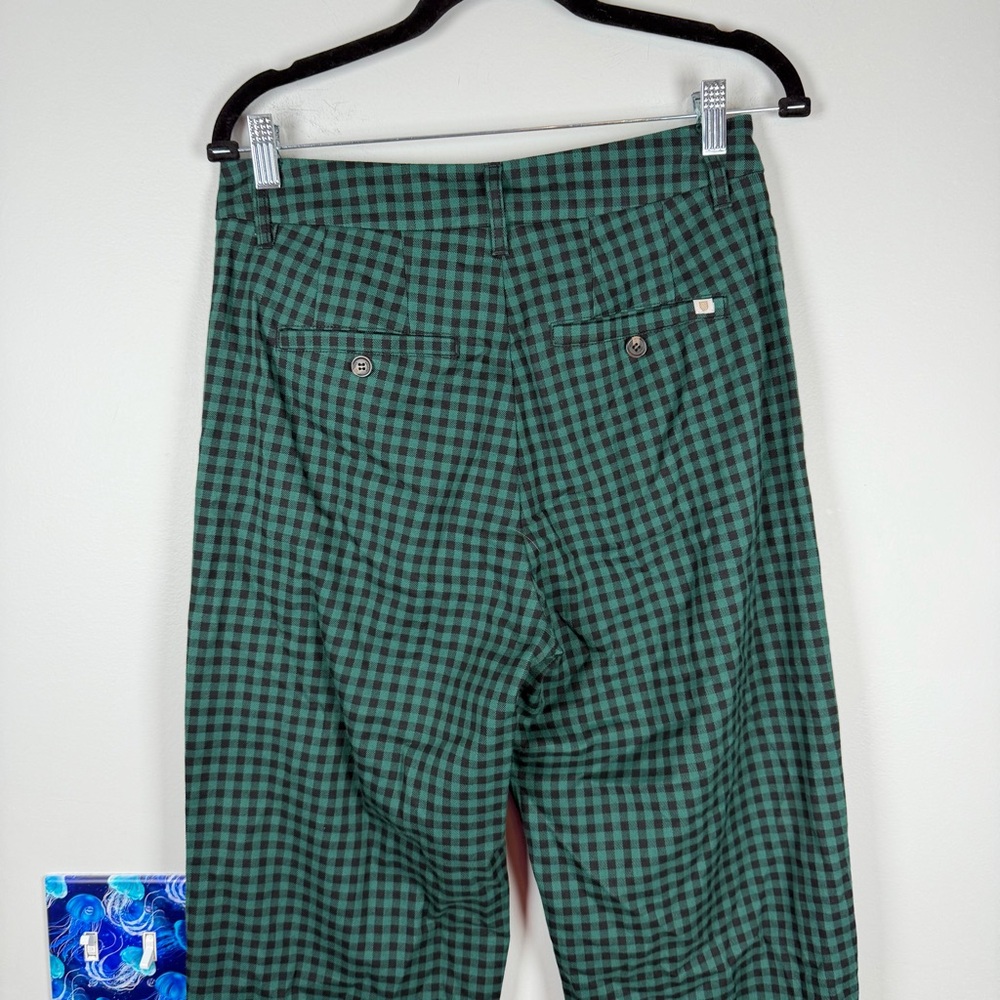 Brixton Green Plaid Checkered Retro Ankle Trousers Crop Work Pant Preppy Size 26 - Picture 9 of 11